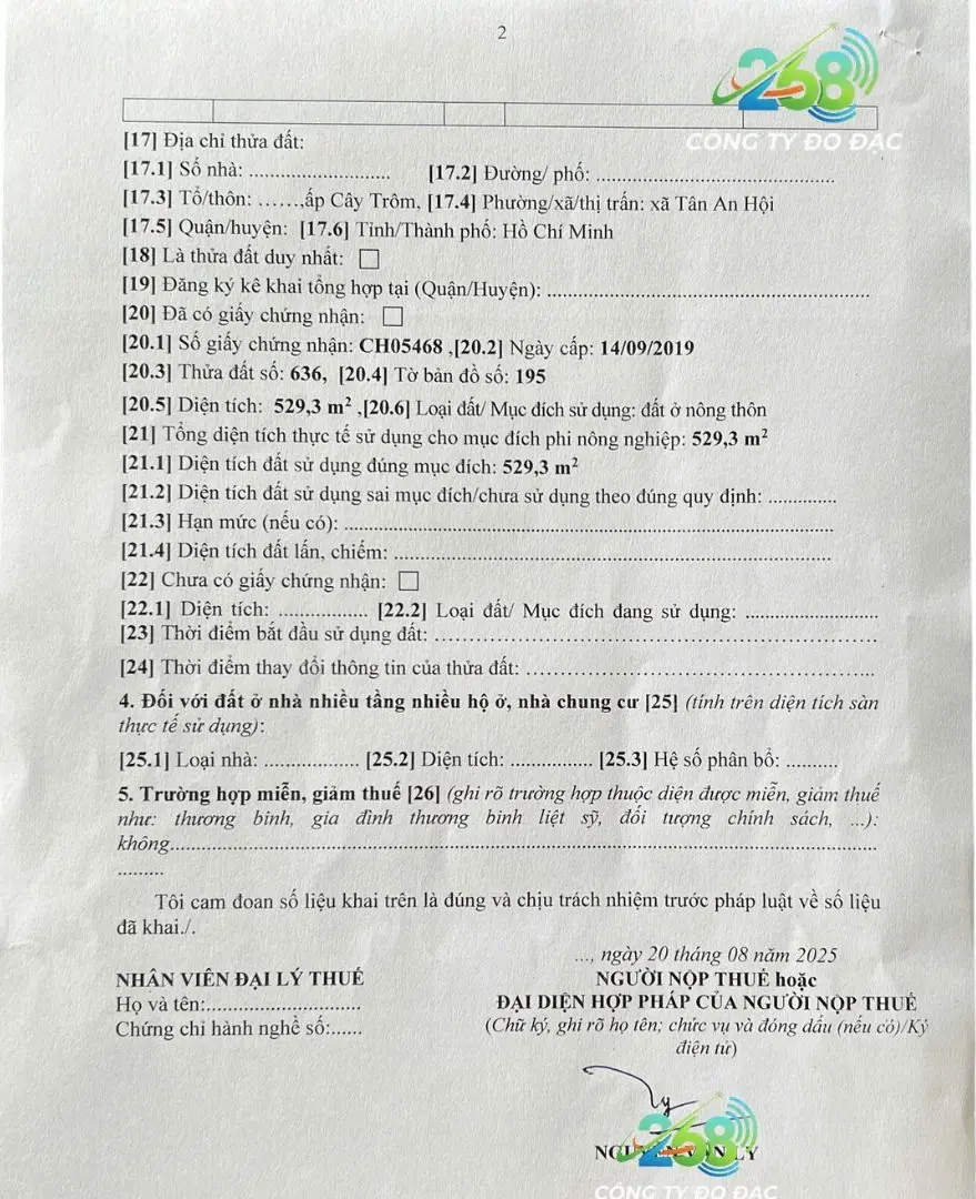 phía sau tờ đóng thuế