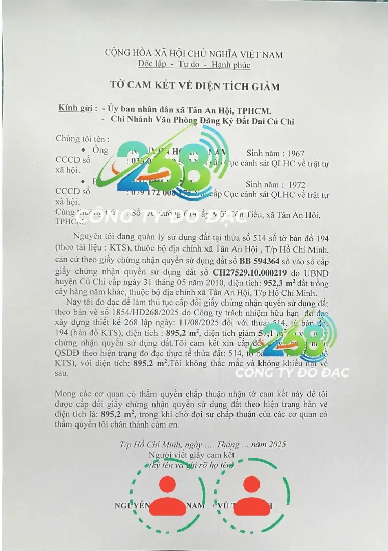 cam kết về diện tích